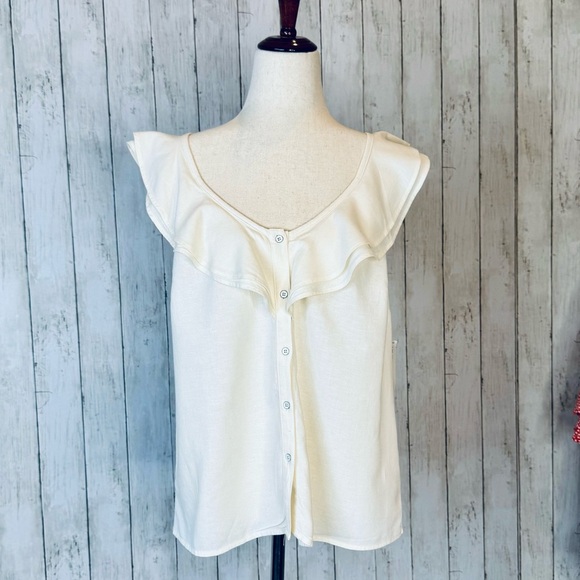 Old Navy | Elegant Cream Ruffle Button-Down Top - Picture 1 of 14